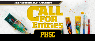 Painting brushes with text stating "Rao Musunuru, M.D. Art Gallery Call for Entries"